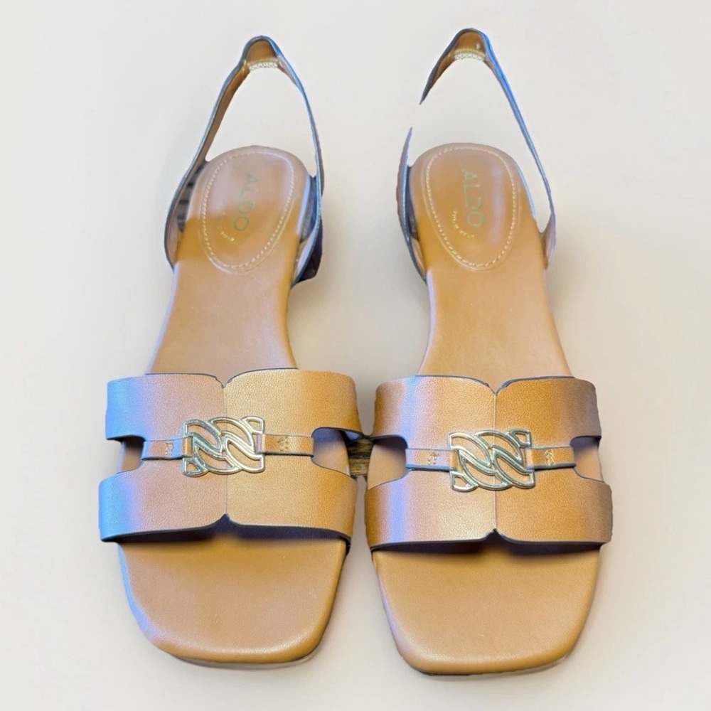 Aldo Flex JINANE Cut-Out Heel Slingback Sandals Open Toe Buckle Tan Size‎ 6.5 - Picture 2 of 11